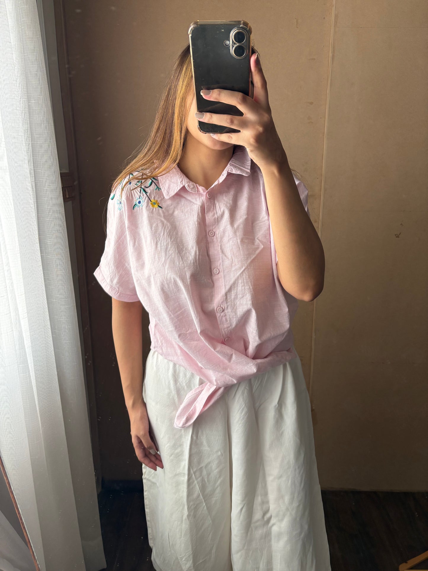 Pink embroidered